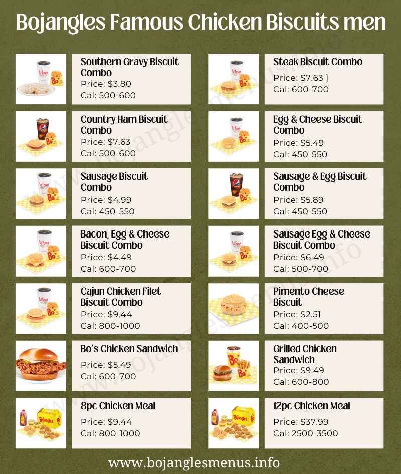 Bojangles’ famous chicken ‘n biscuits menu